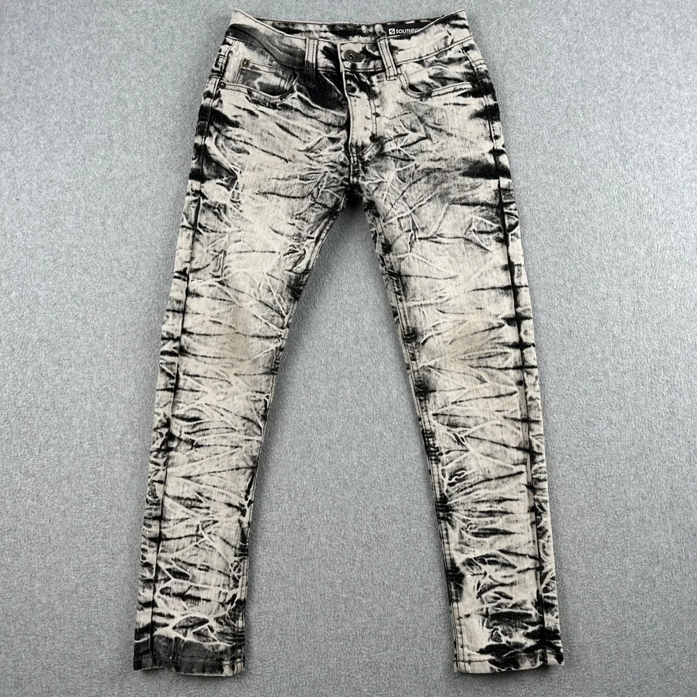 Southpole Jeans Boys Size 8 Black Acid Wash Stretch Slim Fit Denim Pants